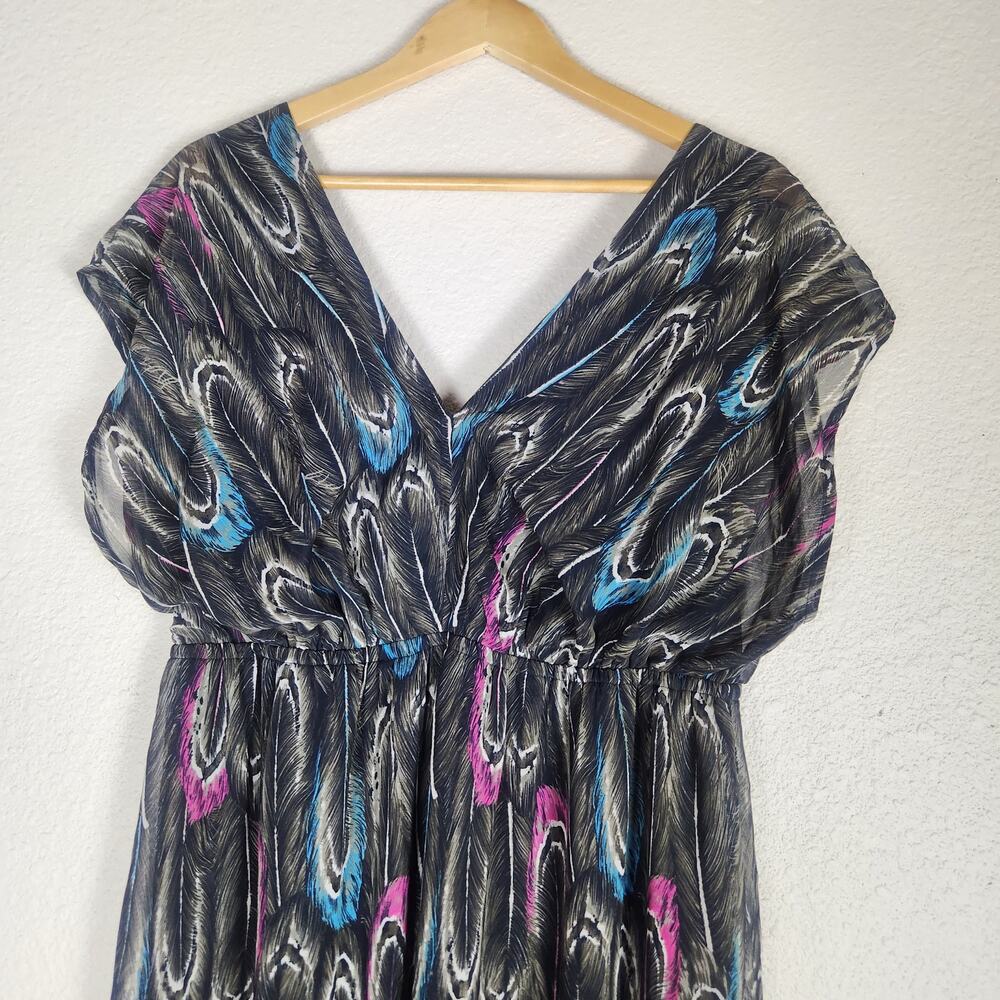 Lane Bryant V-neck Cap Sleeve Feather Print Maxi Dress, Size 14/16 - Picture 2 of 7